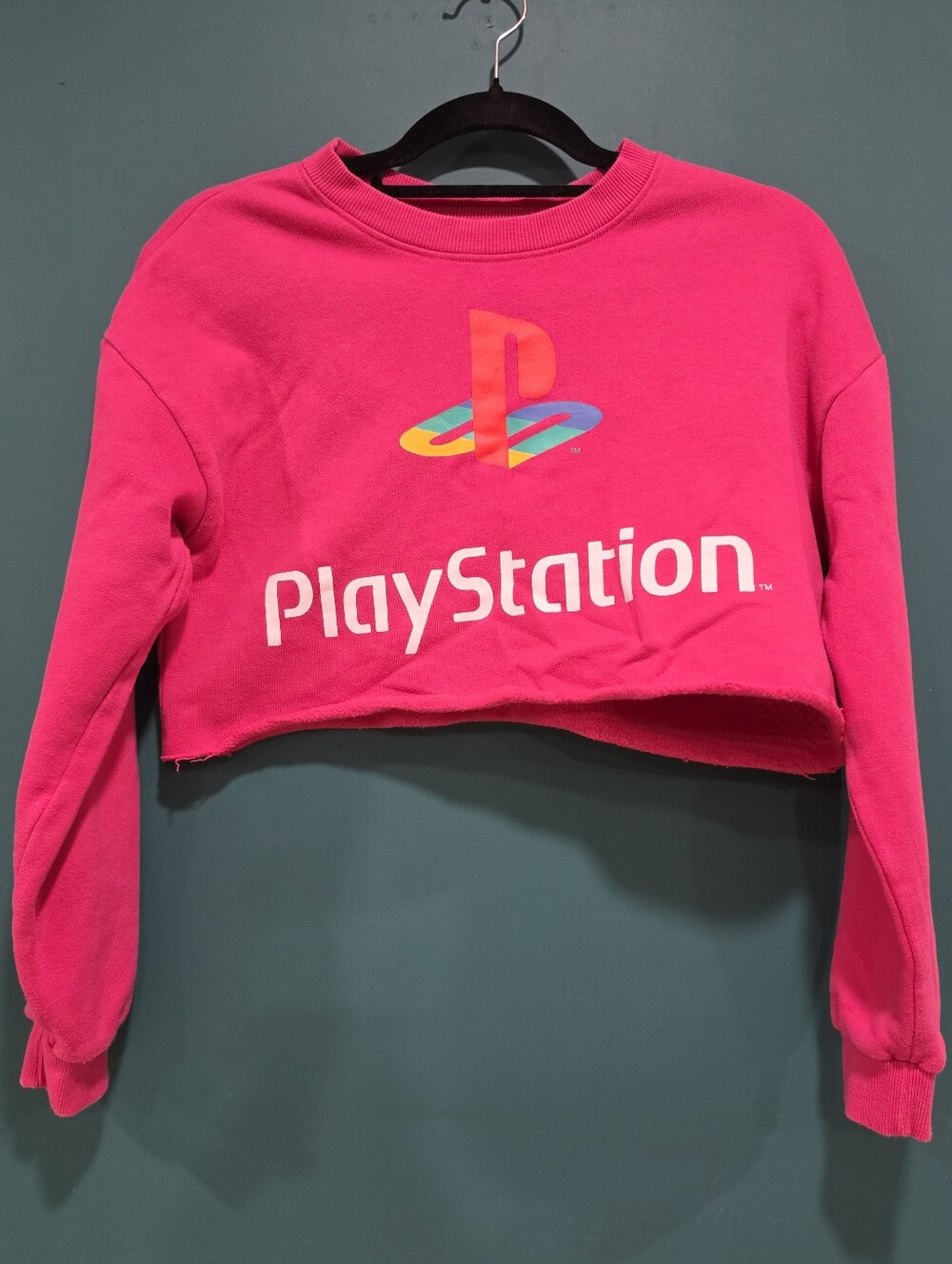 Hot Pink PlayStation Retro Logo Cropped Sweatshirt S